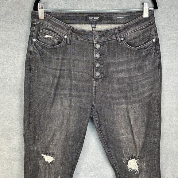 Judy Blue Jeans Women 13/31 Black Skinny Fit Button Fly Stretch Distressed Denim - Picture 2 of 12